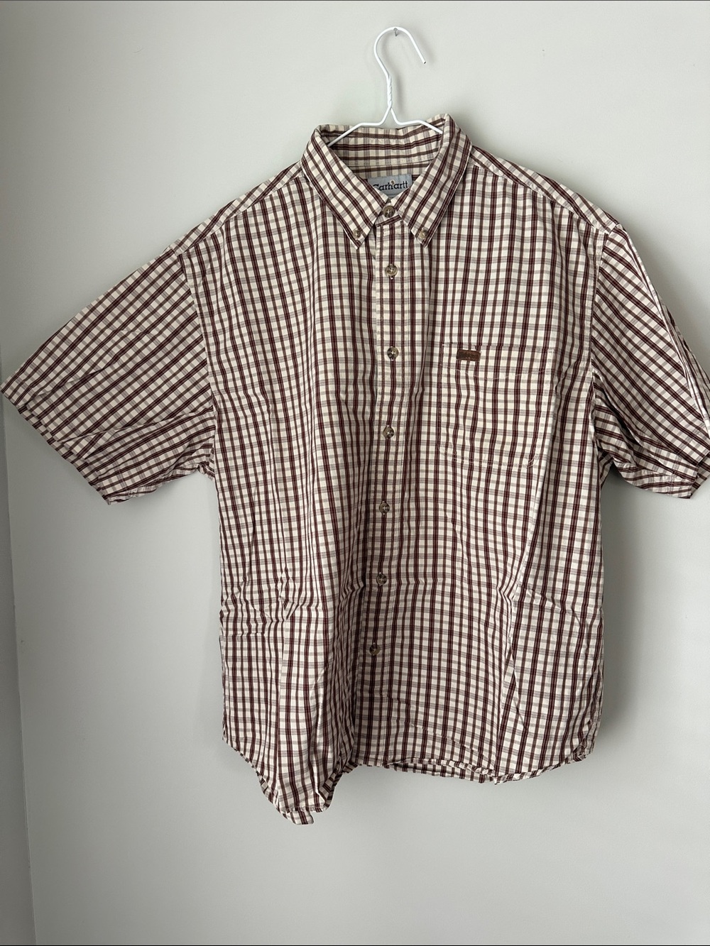 Carhartt Brown and White Plaid Short-Sleeve Button-Down Shirt